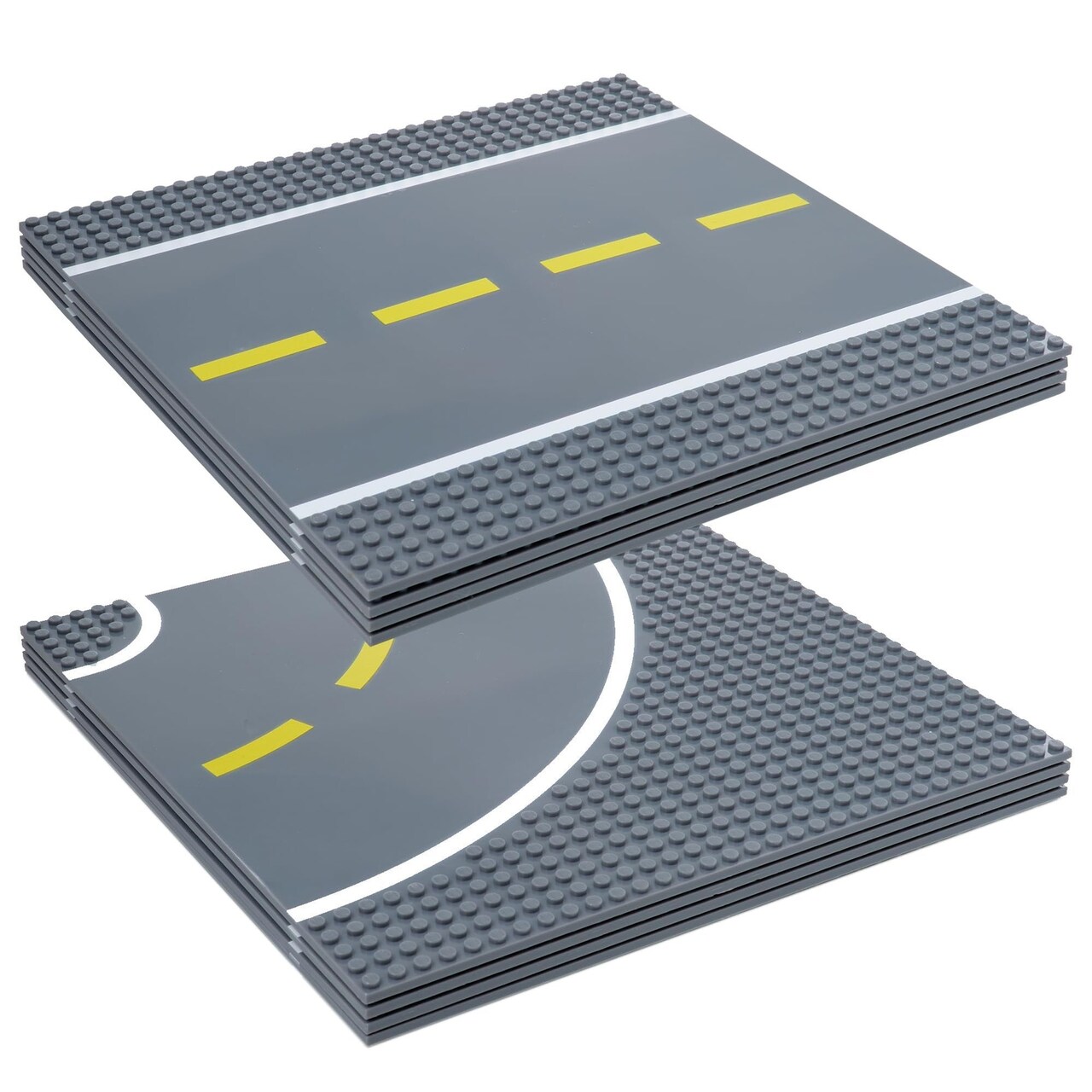 Strictly Briks Road Baseplates - Stackable for Brick Building - Compatible with Lego & Other Brands - Straight & Curved Race Track Plates - Pack of 8, 10 x 10 in, 4 Straight & 4 Curved